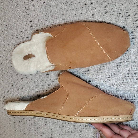 Toms Nova Learher Wrap Slippers Men's SIZE 11, BLACK SUEDE/FAUX FUR, NWB - Picture 3 of 4